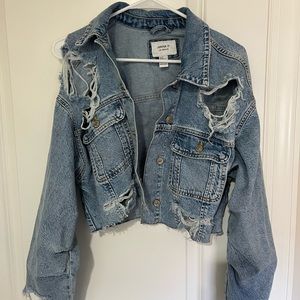 Forever 21 Cropped Distressed Jean Jacket